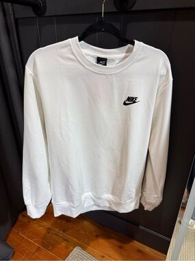 Nike White Sweatshirt with Small Black Swoosh